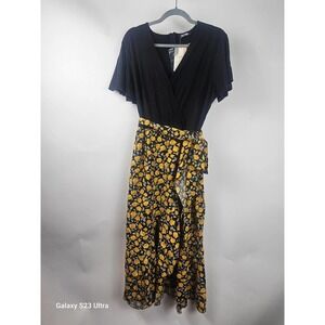 Women's,  szXL, black and floral wrap dress, short sleeve, full length